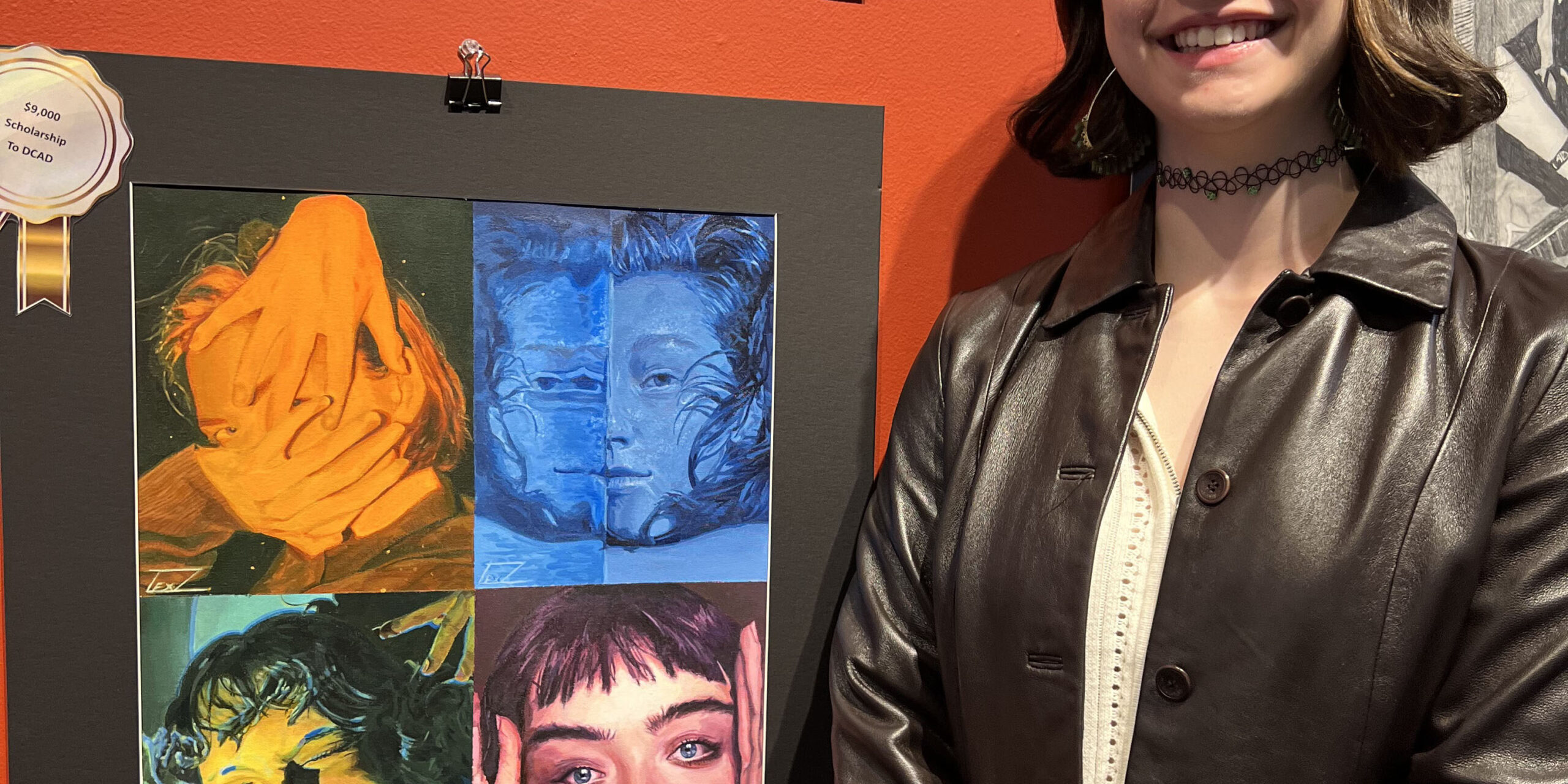 certificateofartsexcellence Student standing in front of artwork at Rehoboth Art League